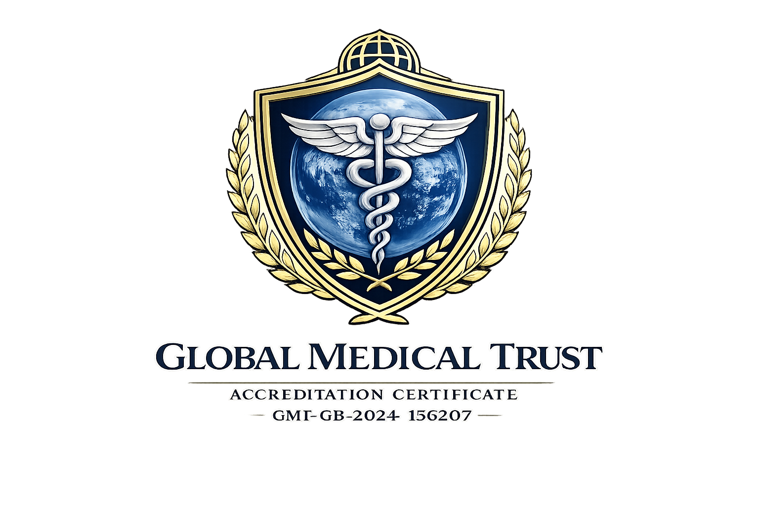Global Medical Trust certification mark (reference display) with modern hover effect
